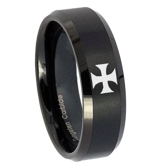 10mm-Maltese-Cross-Beveled-Edges-Brush-Black-Tungsten-Carbide-Mens-Promise-Ring