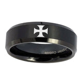 8mm-Maltese-Cross-Beveled-Edges-Brush-Black-Tungsten-Men's-Engagement-Ring