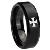 8mm Maltese Cross Beveled Edges Brush Black Tungsten Men's Engagement Ring