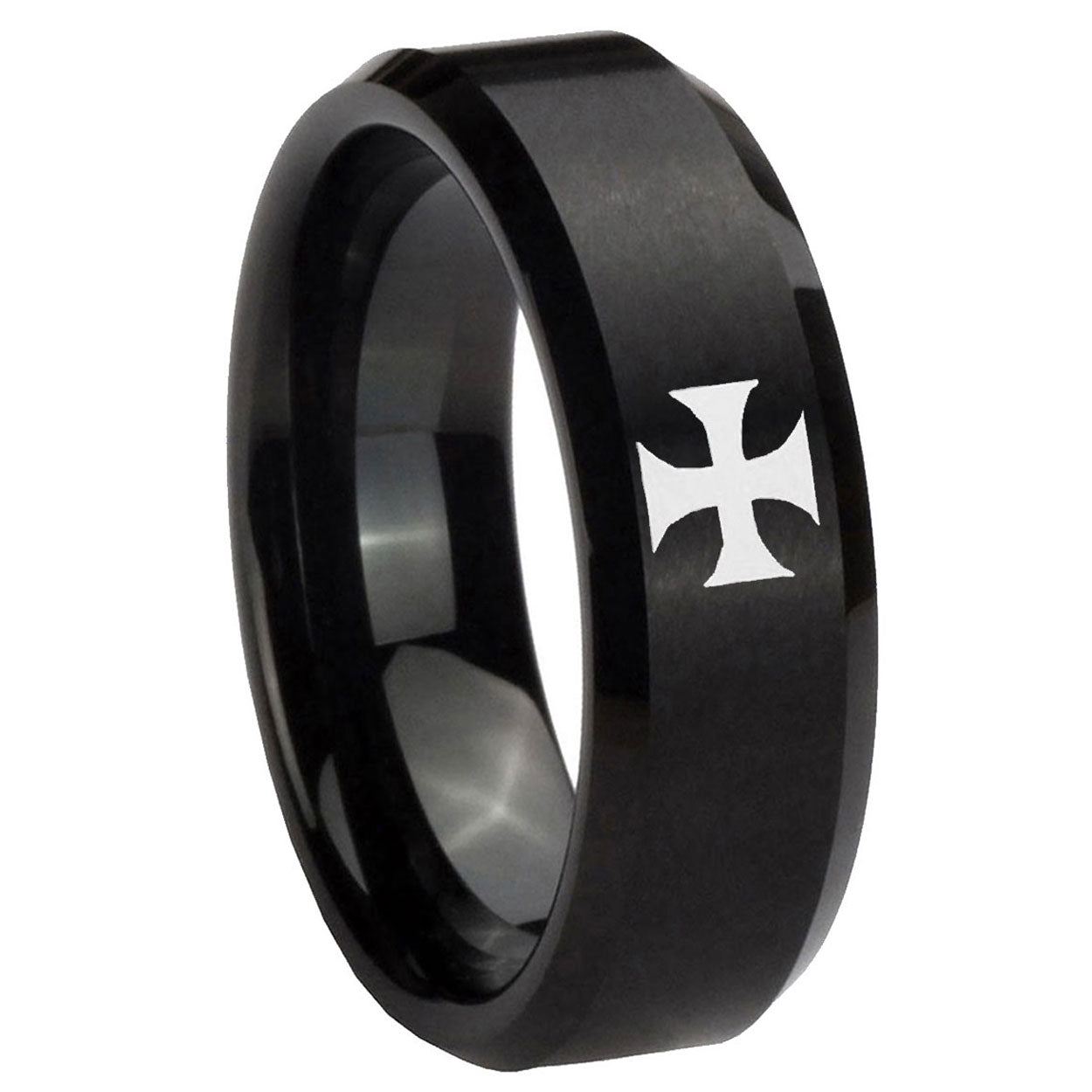 Flat Christian Cross Tungsten Carbide Bridal Set Rings