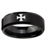 10mm Maltese Cross Beveled Edge Brush Black Tungsten Ring