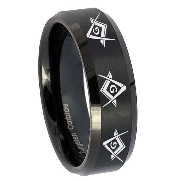 8mm-Master-Mason-Masonic--Beveled-Edges-Brush-Black-Tungsten-Mens-Promise-Ring
