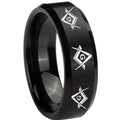8MM Master Mason Masonic Beveled Brushed Black Tungsten Ring For Man