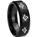 8mm Master Mason Masonic Beveled Edges Brush Black Tungsten Mens Promise Ring