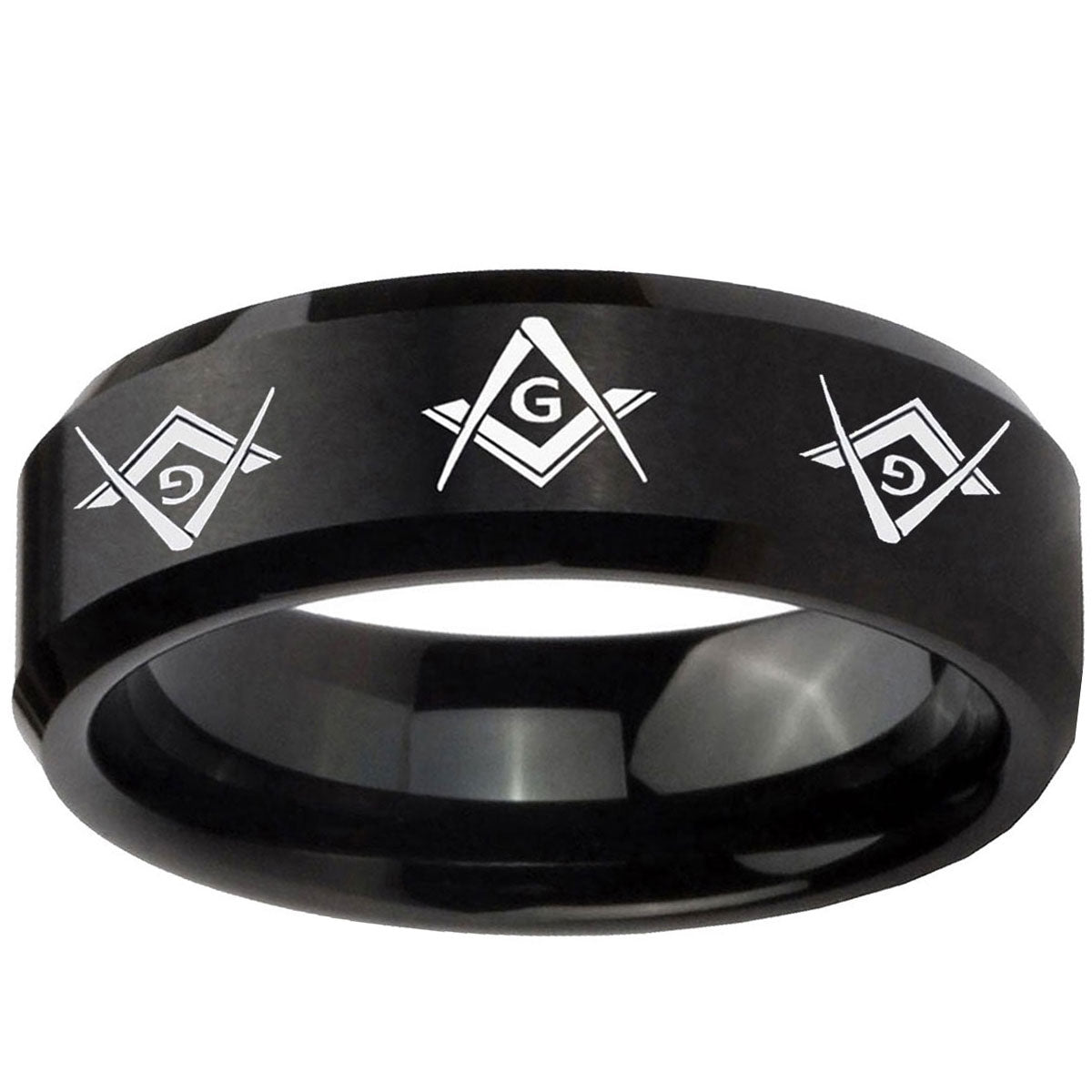 5MM Master Mason Masonic Beveled Brushed Black Tungsten Ring For Man