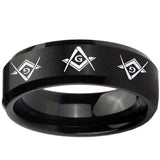10mm Master Mason Masonic Beveled Brush Black Tungsten Men's Promise Rings