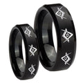 Master Mason Masonic Beveled Brush Black Tungsten Couples Ring Set