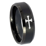 10mm-Christian-Cross-Beveled-Edges-Brush-Black-Tungsten-Carbide-Mens-Ring