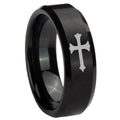8MM Christian Cross Beveled Brushed Black Tungsten Promise Ring For Men