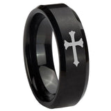 10mm Christian Cross Beveled Edges Brush Black Tungsten Carbide Mens Ring