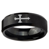 5, 8mm Christian Cross Beveled Edge Brush Black Tungsten Men's Promise Rings