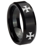 10mm-4-Maltese-Cross-Beveled-Edges-Brush-Black-Tungsten-Wedding-Band-Mens