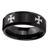 10mm-4-Maltese-Cross-Beveled-Edges-Brush-Black-Tungsten-Wedding-Band-Mens