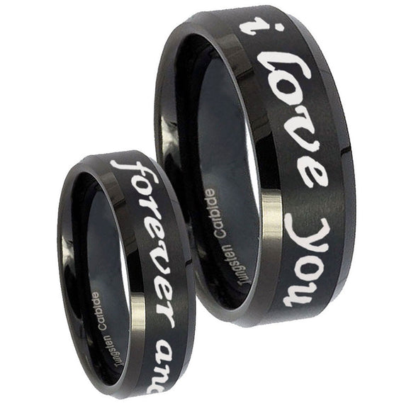 10mm-I-Love-You-Forever-and-ever-Beveled-Edges-Brush-Black-Tungsten-Men's-Ring