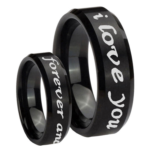 10mm I Love You Forever and ever Beveled Edges Brush Black Tungsten Men's Ring