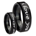 8MM I Love You Forever and ever Beveled Brushed Black Tungsten Band