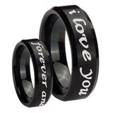 8mm I Love You Forever and ever Beveled Edges Brush Black Tungsten Mens Ring