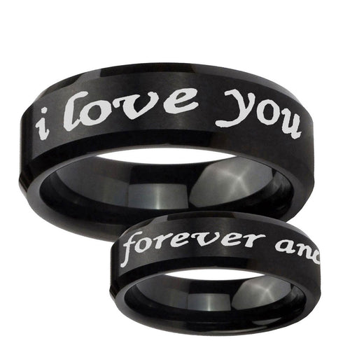 10mm I Love You Forever and ever Beveled Edge Brush Black Tungsten Men's Ring