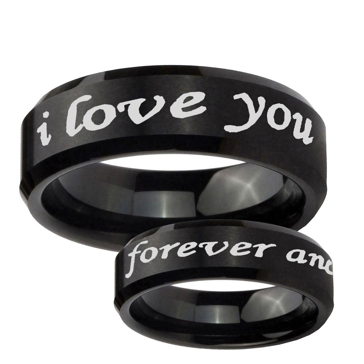 5MM I Love You Forever and ever Beveled Brushed Black Tungsten Band