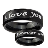 5, 8mm I Love You Forever and ever Beveled Edge Brush Black Tungsten Mens Ring