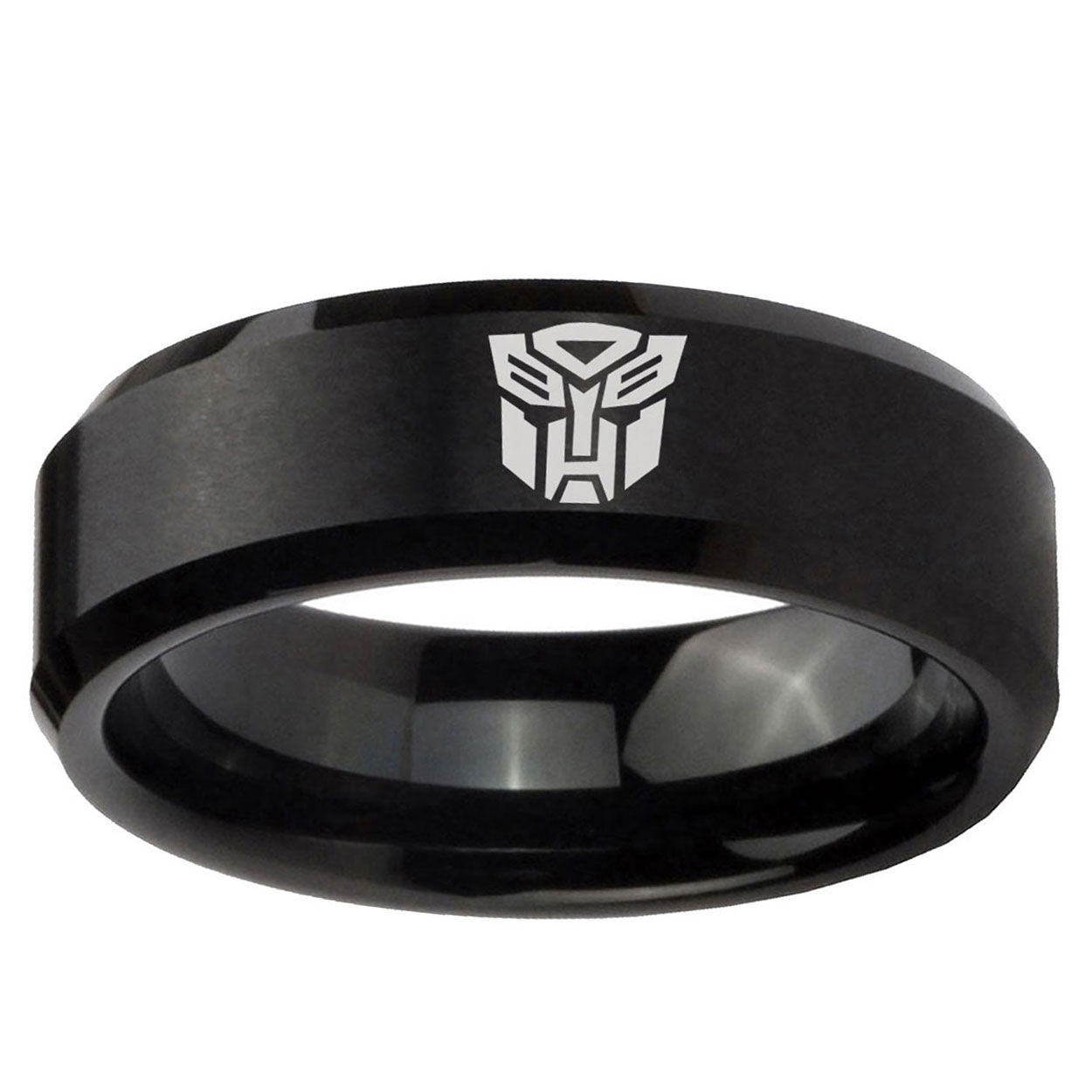 10mm Transformers Autobot Beveled Edge Brush Black Tungsten Promise Ring