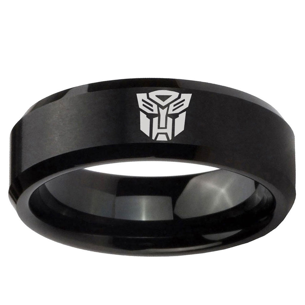 5MM Transformers Autobot Beveled Brushed Black Tungsten Ring For Him