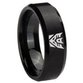 10mm Decepticon Transformers Beveled Brush Black Tungsten Personalized Ring