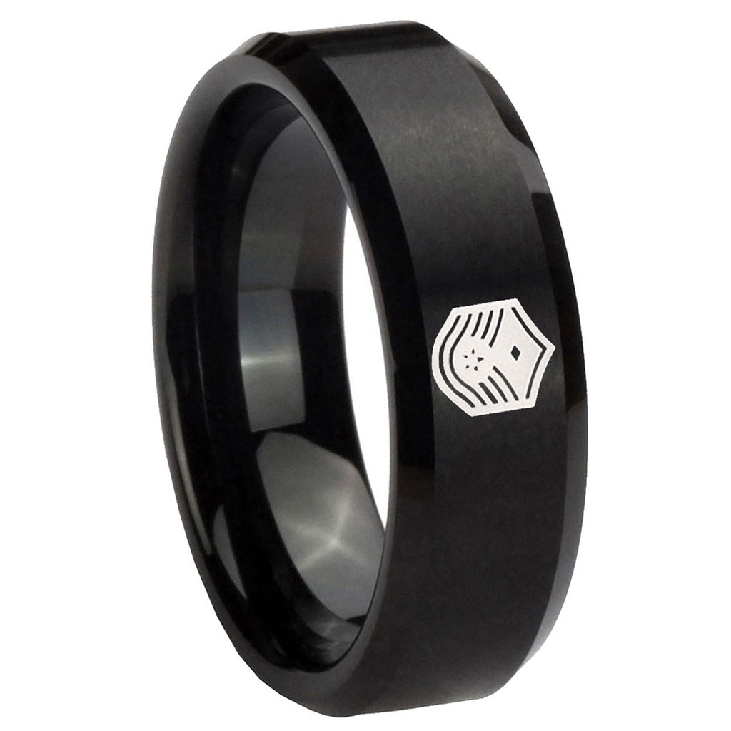8MM Chief Master Sergeant Beveled Brushed Black Tungsten Wedding Band
