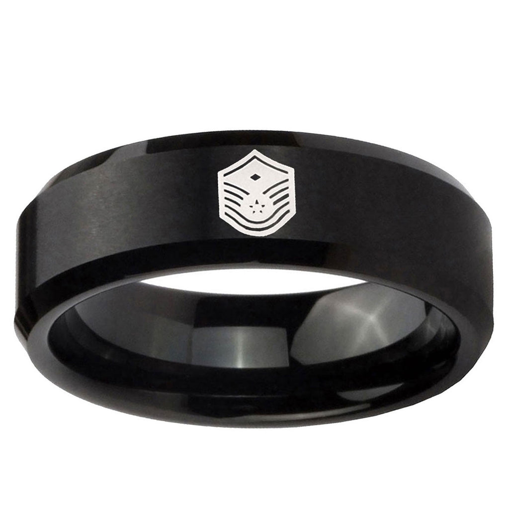 5MM Chief Master Sergeant Beveled Brushed Black Tungsten Wedding Band