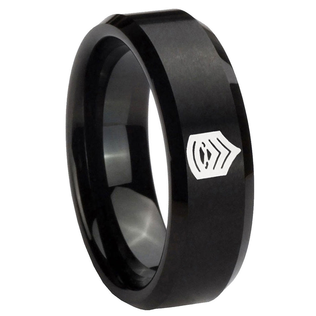 10mm Army Sergeant Major Beveled Edges Brush Black Tungsten Men's Promise Rings