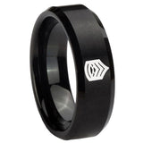 8mm Army Sergeant Major Beveled Edges Brush Black Tungsten Mens Promise Ring