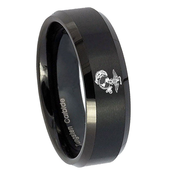 8mm-Marine-Beveled-Edges-Brush-Black-Tungsten-Carbide-Men's-Band-Ring