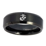 10mm-Marine-Beveled-Edges-Brush-Black-Tungsten-Carbide-Mens-Bands-Ring