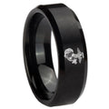 8MM Marine Beveled Brushed Black Tungsten Ring For Him