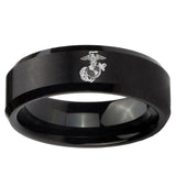 10mm Marine Beveled Edge Brush Black Tungsten Carbide Mens Bands Ring
