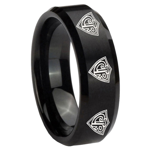 10mm Multiple CTR Beveled Edges Brush Black Tungsten Mens Ring Personalized