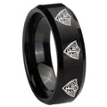 8MM Multiple CTR Beveled Brushed Black Tungsten Mens Casual Ring