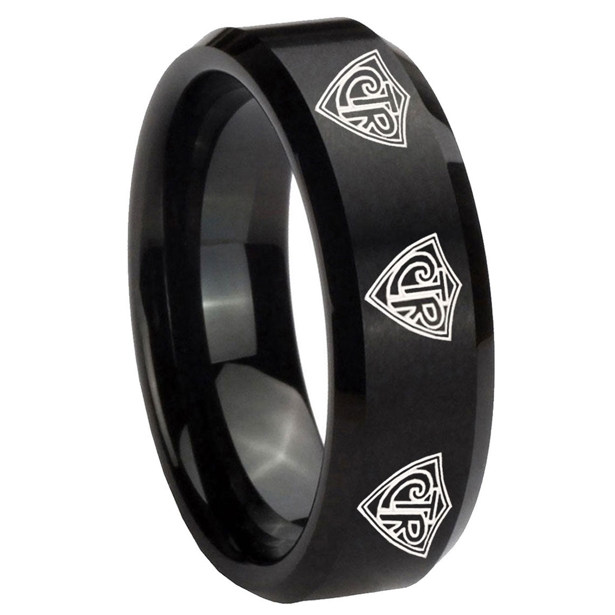 8MM Multiple CTR Beveled Brushed Black Tungsten Mens Casual Ring