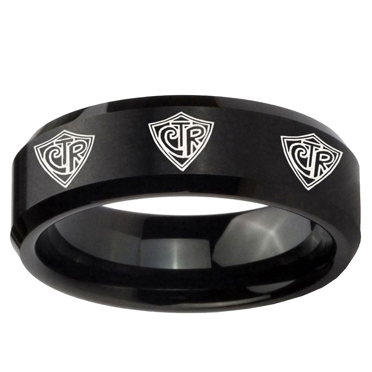 10mm Multiple CTR Beveled Edge Brush Black Tungsten Ring
