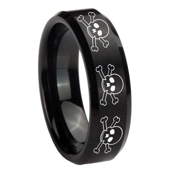 10mm-Multiple-Skull-Beveled-Edges-Brush-Black-Tungsten-Custom-Ring-for-Men