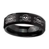 8mm-Multiple-Skull-Beveled-Edges-Brush-Black-Tungsten-Carbide-Custom-Mens-Ring