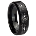 8MM Multiple Skull Beveled Brushed Black Tungsten Comfort Fit Ring