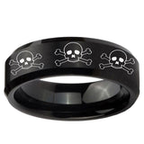 5, 8mm Multiple Skull Beveled Edge Brush Black Tungsten Ring