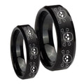 Multiple Skull Beveled Edges Brush Black Tungsten Couple Wedding Rings