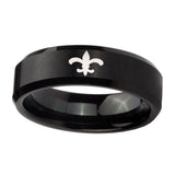 10mm-Fleur-De-Lis-Beveled-Edges-Brush-Black-Tungsten-Carbide-Men's-Wedding-Band