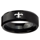 5, 8mm Fleur-De-Lis Beveled Edge Brush Black Tungsten Ring