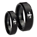 Fleur De Lis Beveled Edges Brush Black Tungsten His And Hers Ring