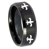 10mm-Multiple-Fleur-De-Lis-Beveled-Brush-Black-Tungsten-Wedding-Engagement-Ring