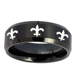 10mm-Multiple-Fleur-De-Lis-Beveled-Brush-Black-Tungsten-Wedding-Engagement-Ring
