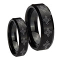 Multiple Crosses Beveled Edges Brush Black Tungsten Bridal Set Rings